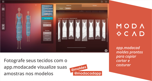 Fotografe seus tecidos e experimente nas amostras de modelos no app Modacad